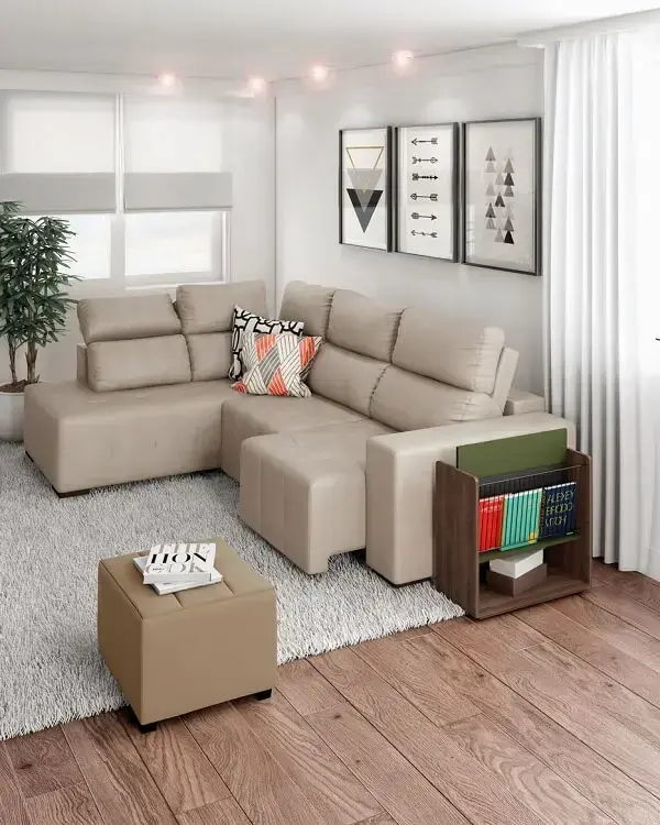 O sofá de canto retrátil traz beleza e muito conforto para sala de estar
