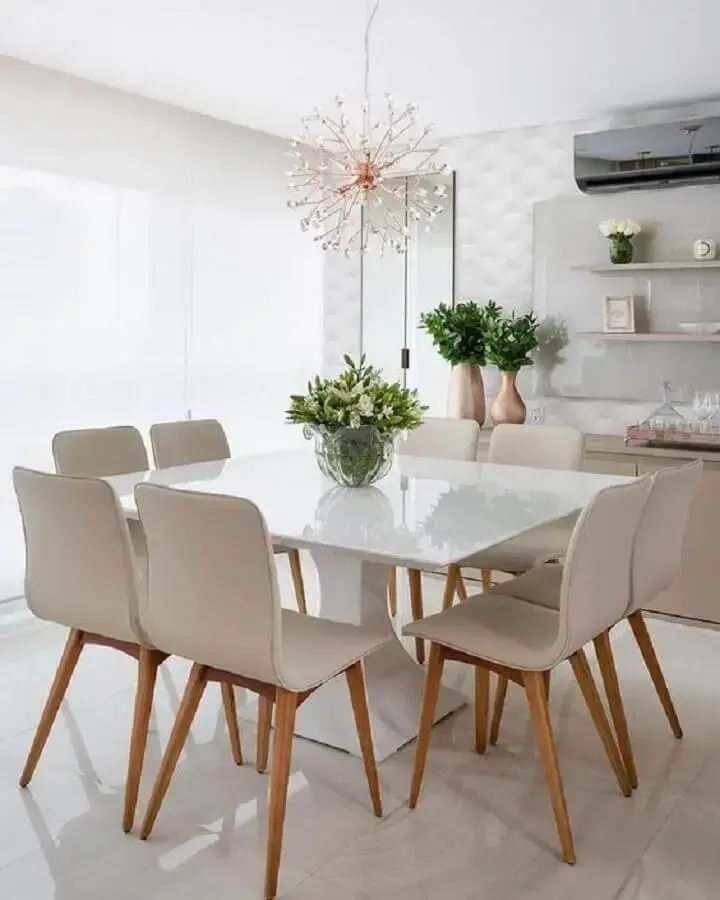 decoração clean com lustre para mesa de jantar quadrada Foto Pinterest