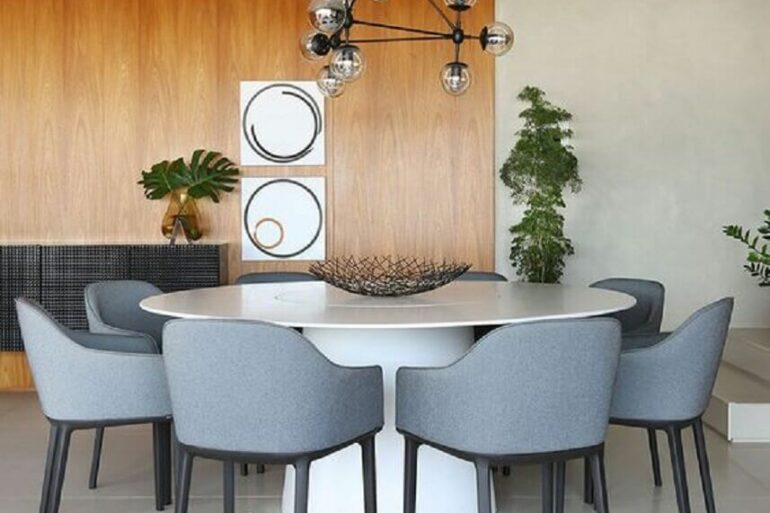 decoração com cadeiras de jantar modernas azuis estofadas Foto Futurist Architecture