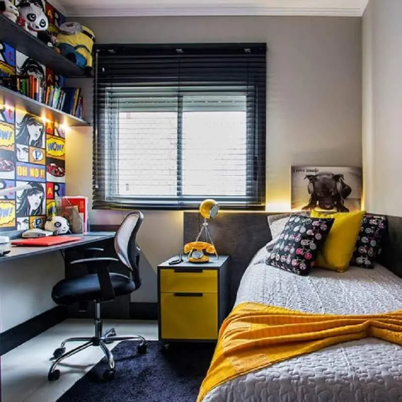 decoração moderna com almofadas para camas de solteiro com estilo geek Foto Pinterest