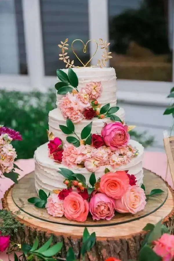 flores cor de rosa para decoração de bolo bodas de cristal Foto Pinterest
