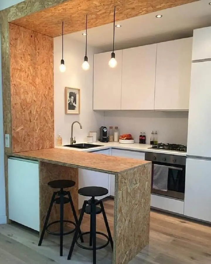 ideias para cozinha americana pequena decorada com armários brancos planejados Foto Eu Capricho