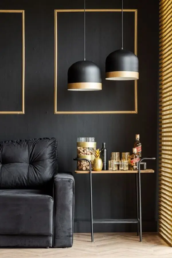 luminária pendente moderna para decoração de sala preta Foto Pinterest