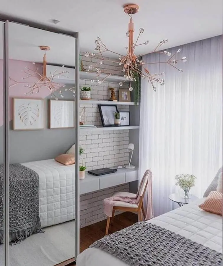 móveis para quarto feminino cinza branco e rosa Foto Pinterest