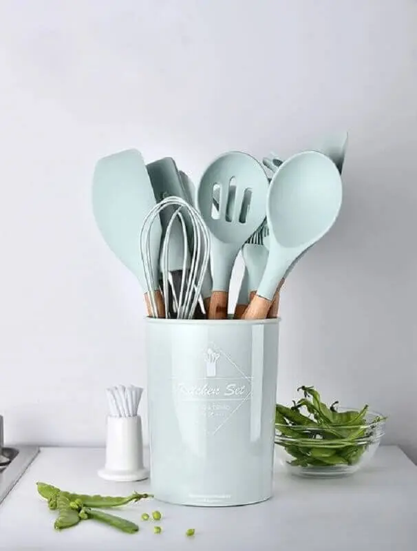 utensílios de cozinha em tons de azul pastel Foto Pinterest