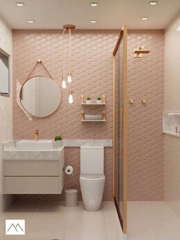 Decoração romântica com revestimento 3D para banheiro rosa