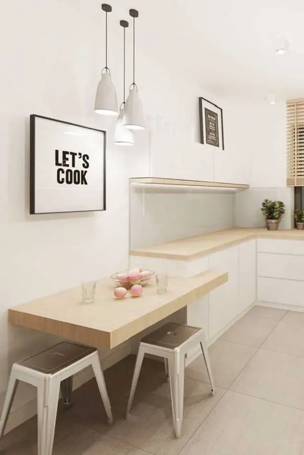 Mesa pequena para cozinha do tipo balcão é a solução ideal para apartamentos