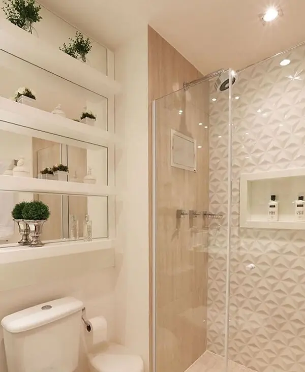 O revestimento 3D para banheiro, mesmo em cores neutras, não perde sua elegância