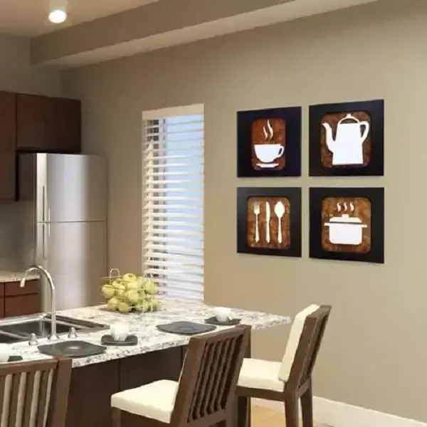 Os quadros decorativos para cozinha com moldura preta trazem elegância e combinam com diferentes estilos