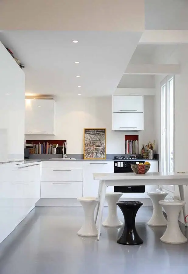 armário de cozinha completo branco de canto Foto Ideias Decor