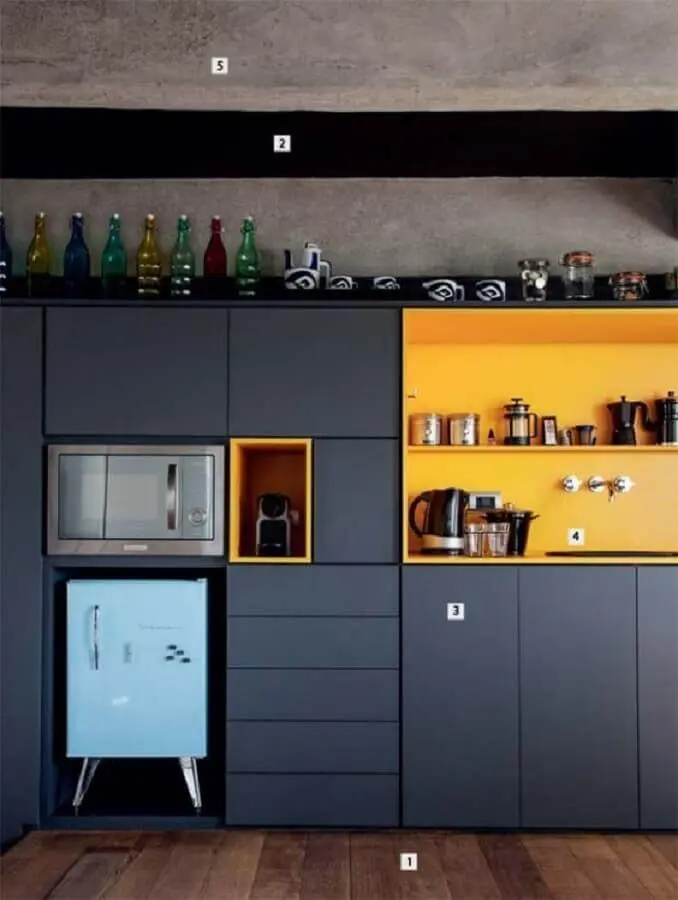 armário de cozinha preto e amarelo com acabamento fosco Foto Pinterest