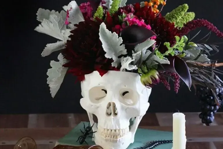 caveira com flores assustadoras criativas para dia de los muertos