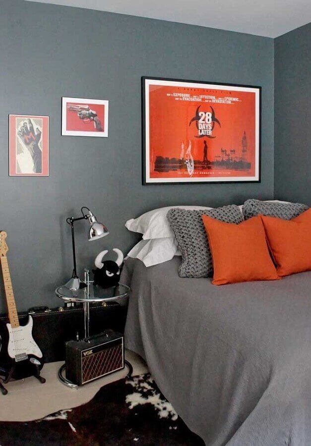 cores para quarto de adolescente masculino cinza e laranja  Foto Pinterest