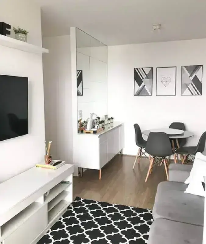 decoração de apartamento pequeno e simples branco e cinza Foto Ideias Decor