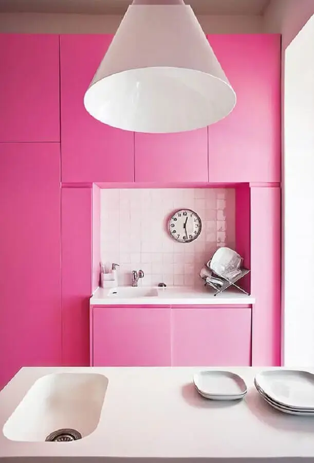 decoração de cozinha moderna cor rosa pink Foto Pinterest