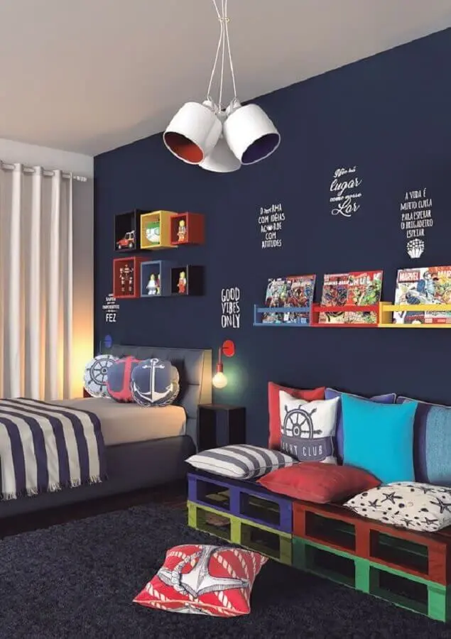 decoração de quarto de adolescente masculino com detalhes coloridos Foto Pinterest