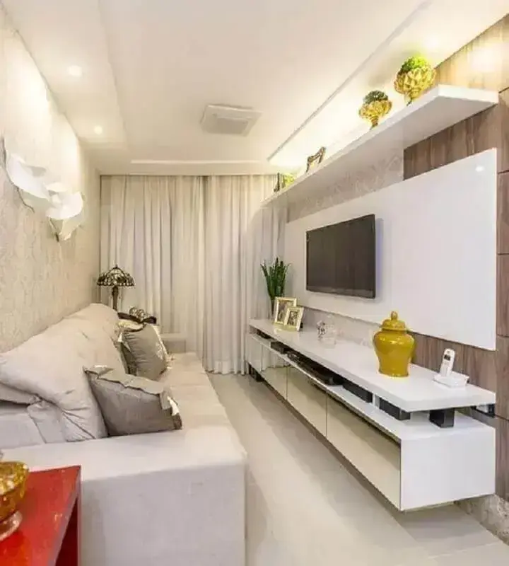 decoração de sala de apartamento pequeno com móveis planejados Foto Dicas de Mulher