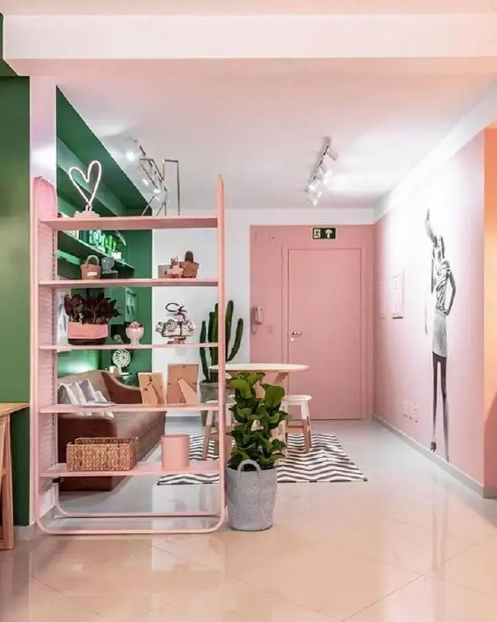 decoração moderna para casa cor de rosa e verde Foto Pinterest