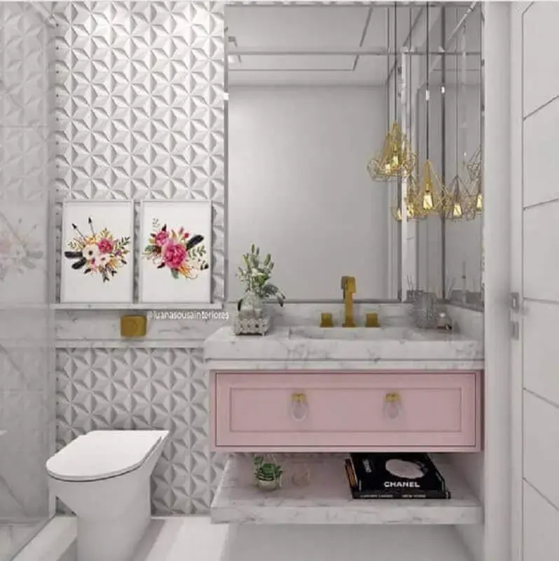 gabinete de banheiro planejado na cor rosa bebê Foto Pinterest