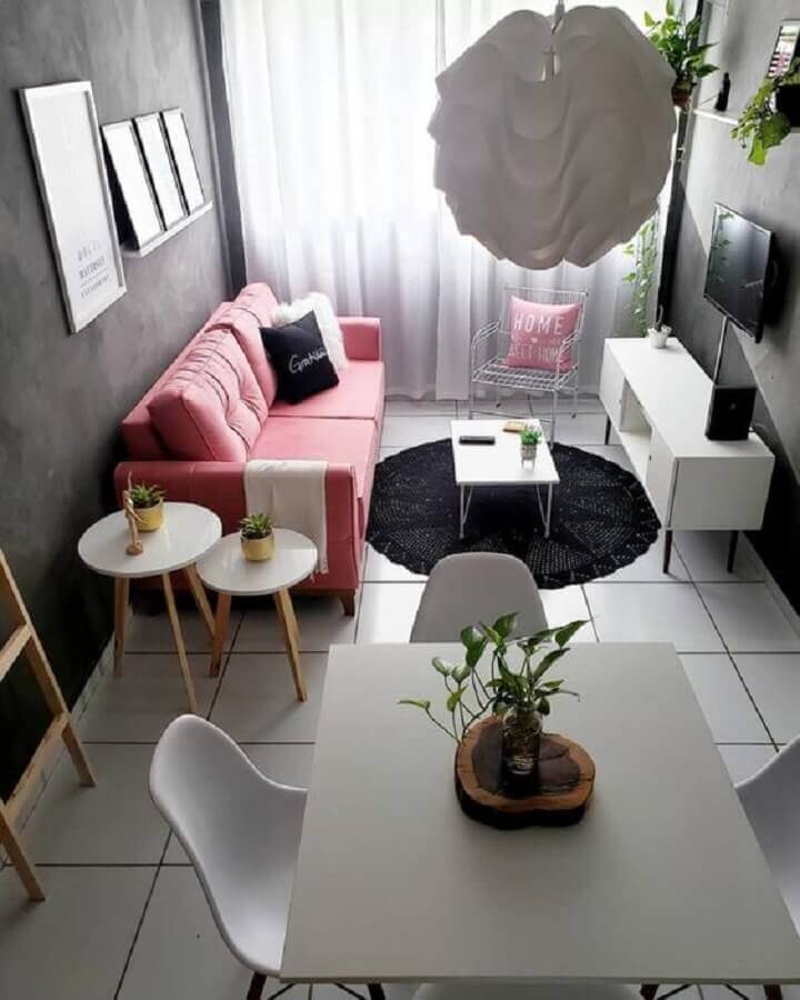 poltrona ideal para sala pequena cinza e rosa Foto Pinterest