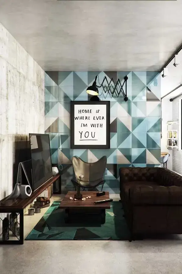 poltrona pequena para sala moderna decorada com sofá chesterfield e parede colorida Foto Futurist Architecture