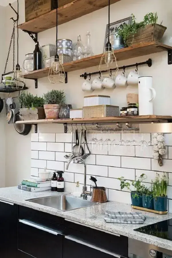 prateleira estilo industrial rústica para cozinha simples Foto Pinterest