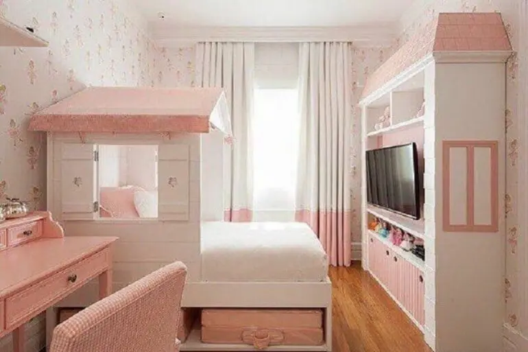 Decoração para quarto infantil completo feminino branco e rosa Foto Maria Brasil Arquitetura e Interiores