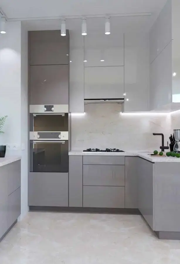 armário de cozinha cinza claro planejado de canto Foto Futurist Architecture