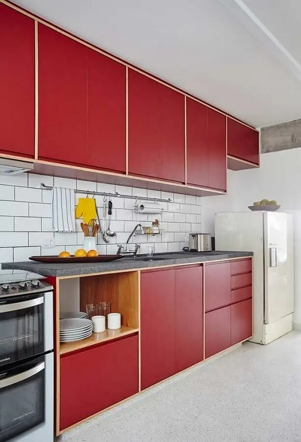 armário de cozinha sob medida vermelha Foto Ideias Decor
