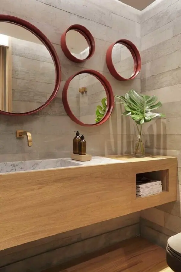 decoração com vários espelhos para banheiro redondo Foto Casa de Valentina