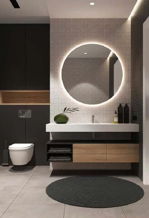 decoração moderna com iluminação embutida para espelho redondo para banheiro Foto Futurist Architecture