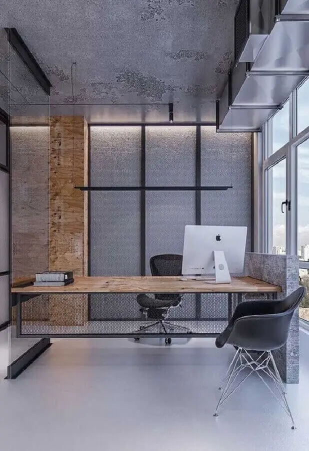escritório cinza moderno decorado com mesa escritório industrial Foto Futurist Architecture