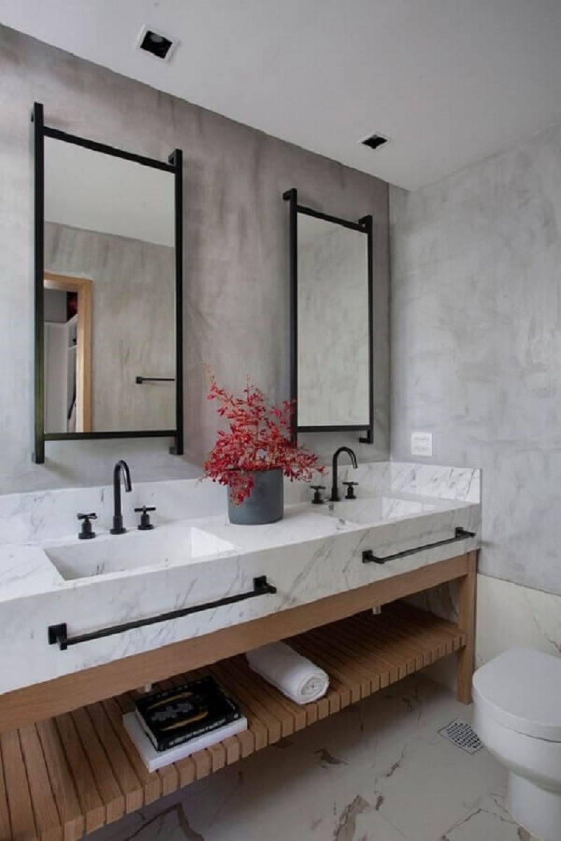 moldura para espelho de banheiro moderno planejado Foto Tripper Arquitetura