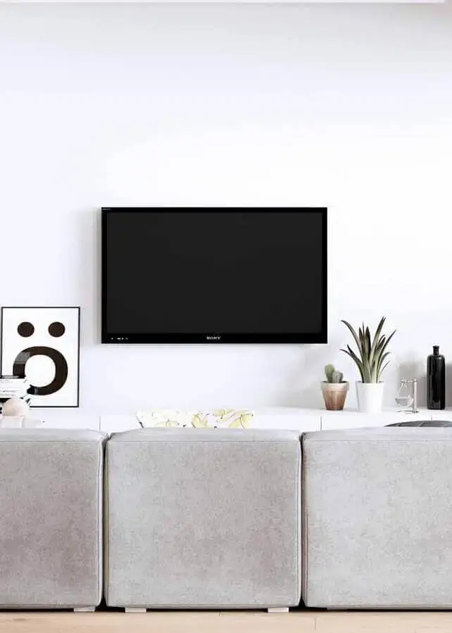 parede branca para decoração de sala de tv minimalista Foto Futurist Architecture