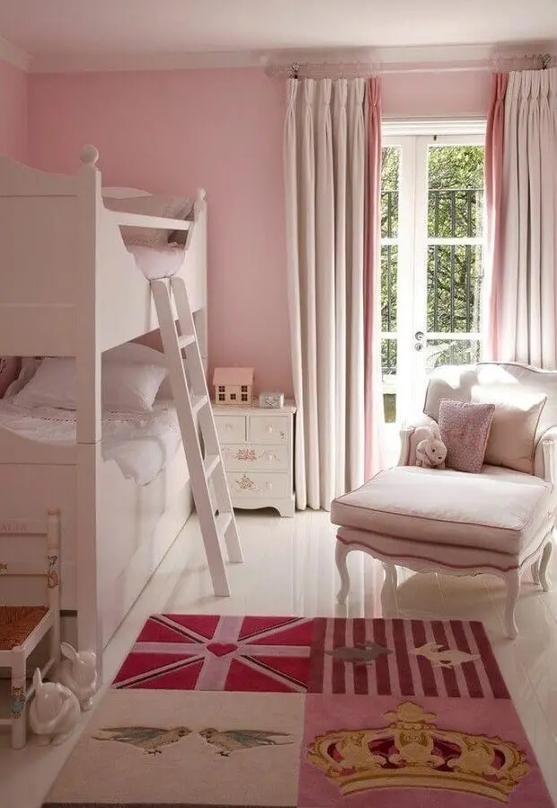 rosa candy colors tinta para decoração de quarto feminino infantil com beliche clássica Foto VSP Interiors