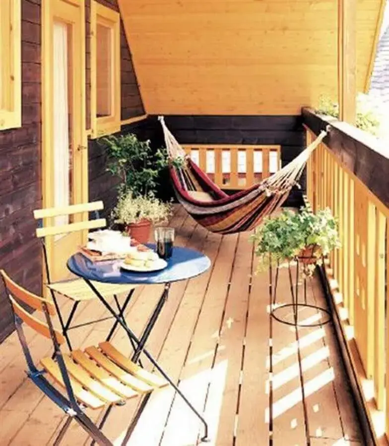 varanda rústica decorada com rede de descanso pequena Foto Pinterest