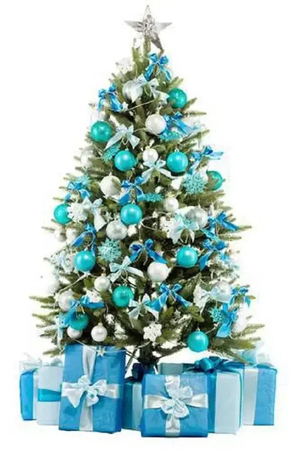 A árvore de natal azul é muito charmosa