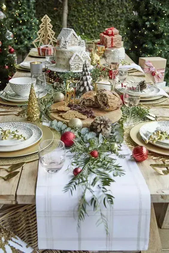 Decoração de mesa de natal completa para o feriado
