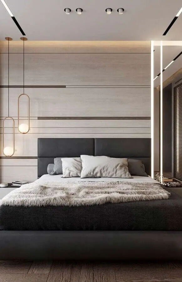 cabeceira cinza escuro para decoração de quarto de casal moderno Foto Futurist Architecture