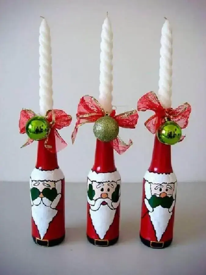 castiçal como ideias de garrafas decoradas para o Natal Foto Pinterest
