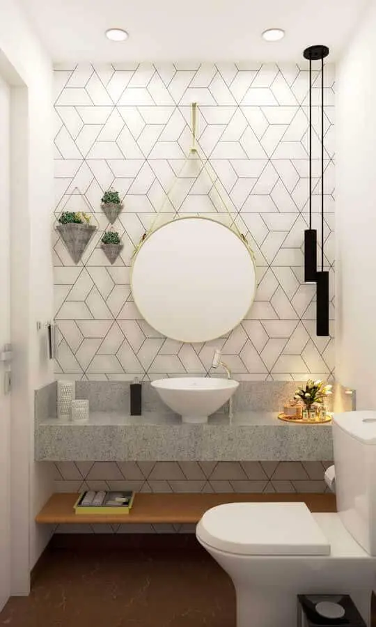 decoração com pendente para bancada de banheiro branco moderno Foto Arquitetura Estilo