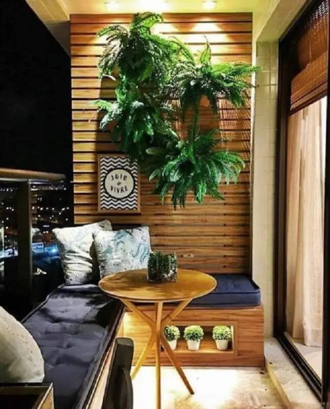 decoração com plantas para varanda pequena planejada com banco de canto Foto Simples Decoração