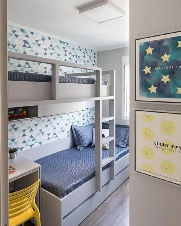 decoração de quarto de solteiro pequeno com beliche planejado Foto Ambientta Arquitetura