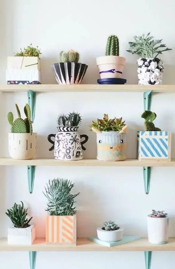 decoração delicada com prateleira para vasos de plantas pequenas Foto Pinterest