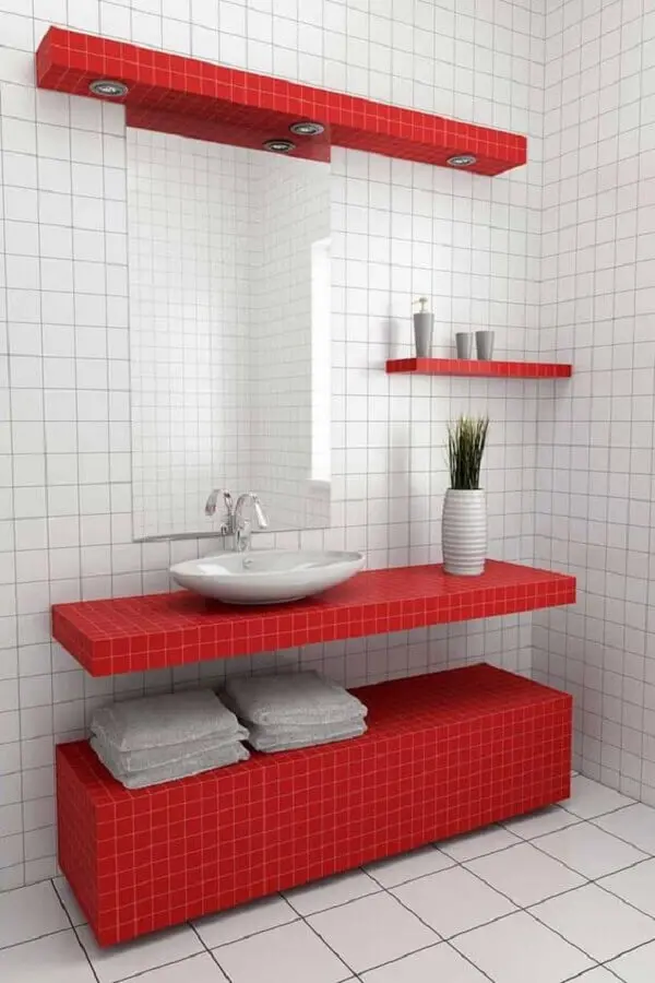decoração minimalista para banheiro vermelho e branco Foto Home Decor Bliss Blog