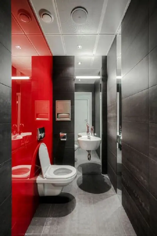 decoração moderna de banheiro vermelho e cinza Foto Pinterest