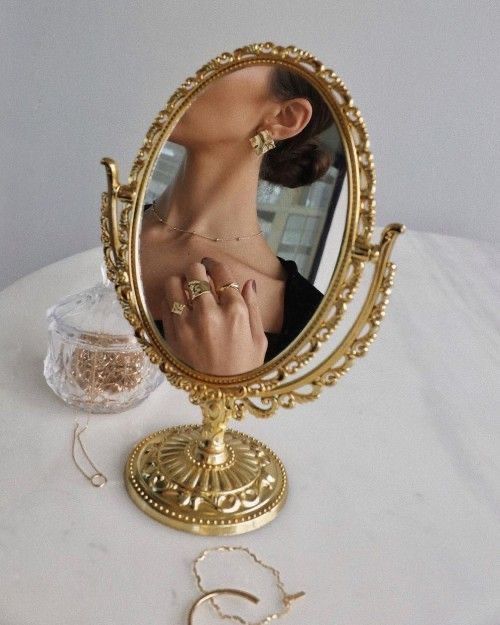 Espelho de mesa dourado para decoração vintage