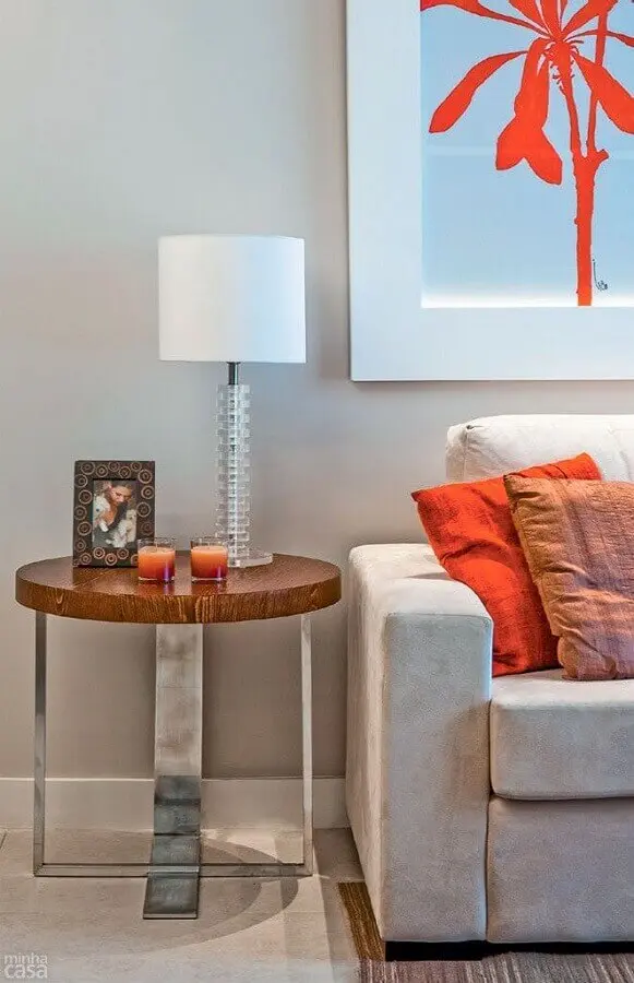 modelo moderno de mesa de canto redonda madeira para decoração de sala de estar Foto Pinterest