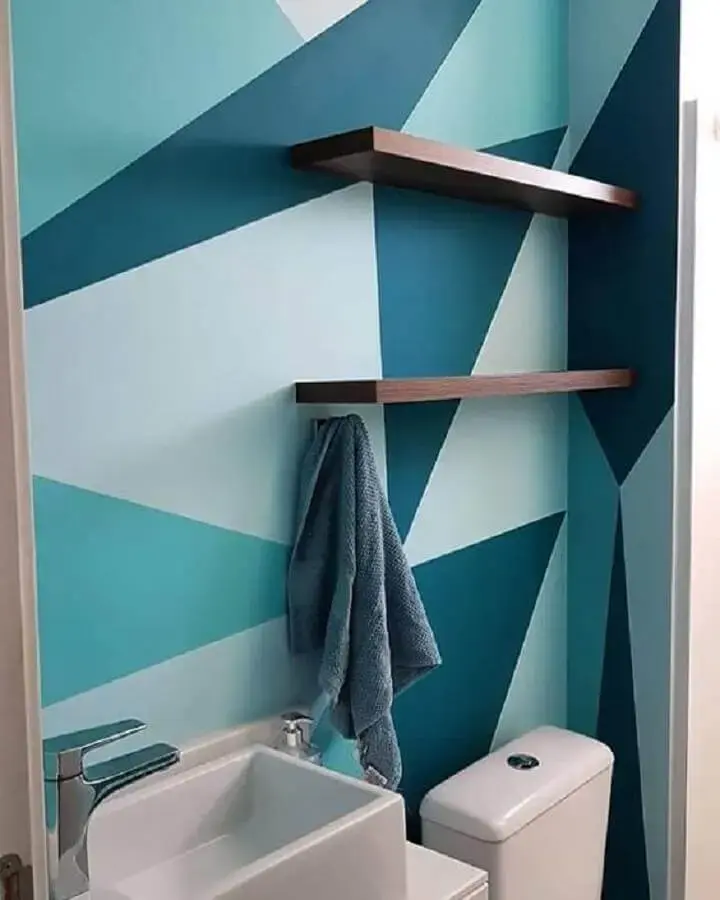 parede com formas geométricas para decoração de banheiro Foto Dcore Você