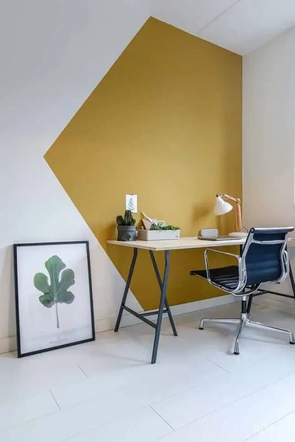 parede geométrica para decoração de home office simples e minimalista Foto Pinterest